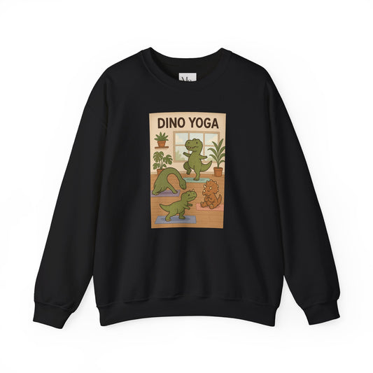 Dino Yoga Crewneck Sweatshirt – Unisex Heavy Blend™ Funny Dinosaur Meditation Sweater