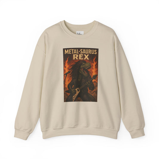 Metal-saurus Rex Crewneck Sweatshirt – Unisex Heavy Blend™ Dinosaur Rock Band Sweater