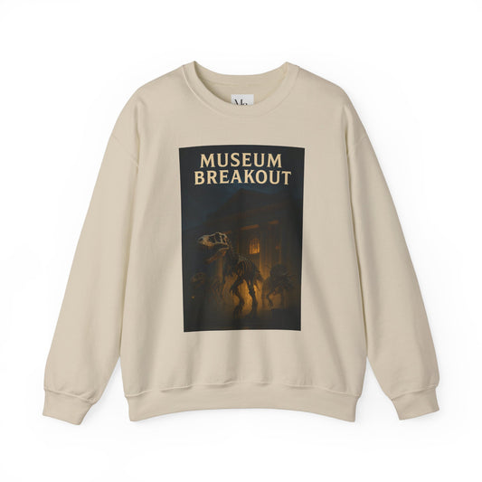 Museum Breakout Crewneck Sweatshirt – Unisex Heavy Blend™ Funny Dinosaur Escape Sweater
