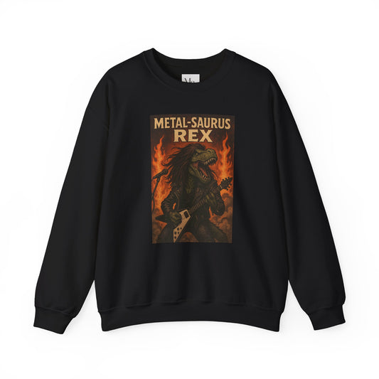 Metal-saurus Rex Crewneck Sweatshirt – Unisex Heavy Blend™ Dinosaur Rock Band Sweater