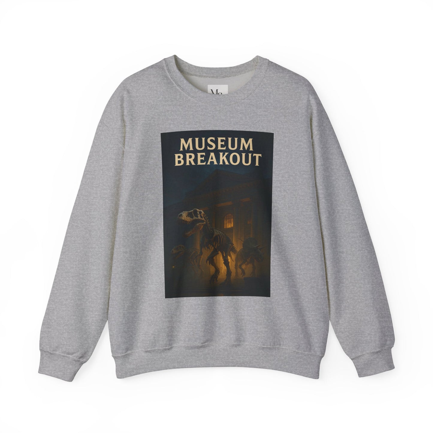 Museum Breakout Crewneck Sweatshirt – Unisex Heavy Blend™ Funny Dinosaur Escape Sweater