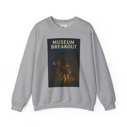Museum Breakout Crewneck Sweatshirt – Unisex Heavy Blend™ Funny Dinosaur Escape Sweater