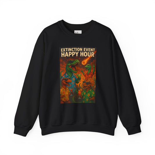 Extinction Event Happy Hour Crewneck Sweatshirt – Unisex Heavy Blend™ Funny Dinosaur Drinking Sweater