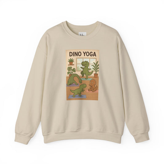Dino Yoga Crewneck Sweatshirt – Unisex Heavy Blend™ Funny Dinosaur Meditation Sweater