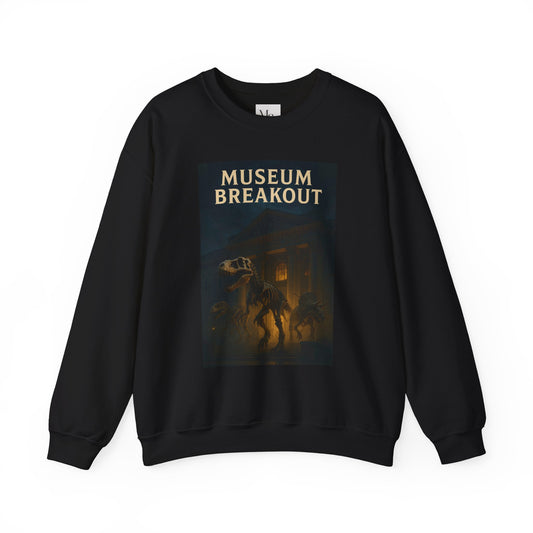 Museum Breakout Crewneck Sweatshirt – Unisex Heavy Blend™ Funny Dinosaur Escape Sweater